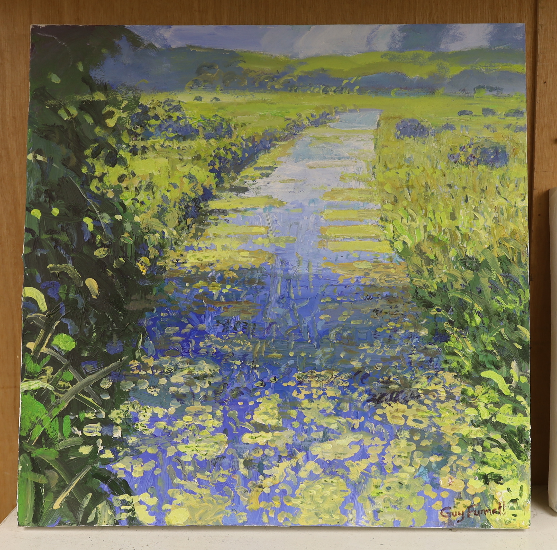 Guy Funnell (contemporary), impasto oil on canvas, Landscape, signed, 60 x 60cm, unframed